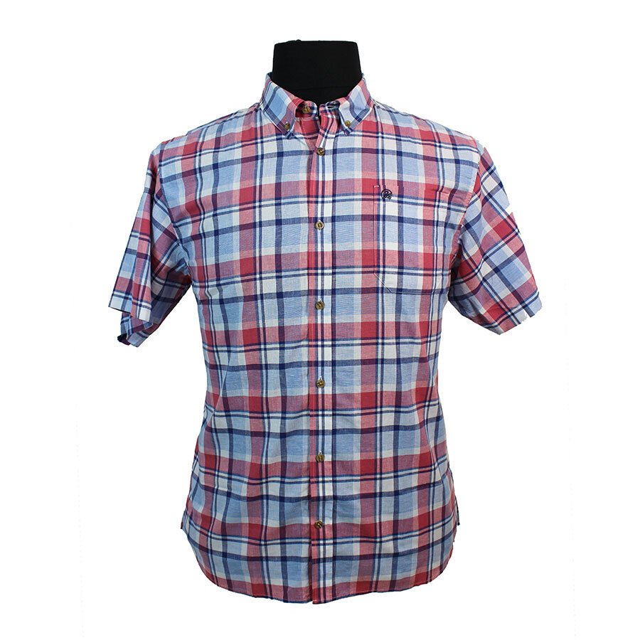 Swanndri Cotton Linen Mix Small Pane Check Buttondown Collar Shirt ...