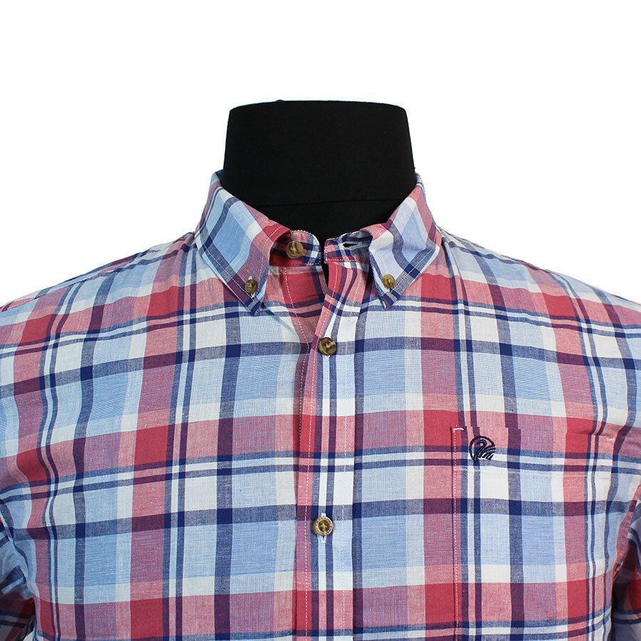 Swanndri Cotton Linen Mix Small Pane Check Buttondown Collar Shirt