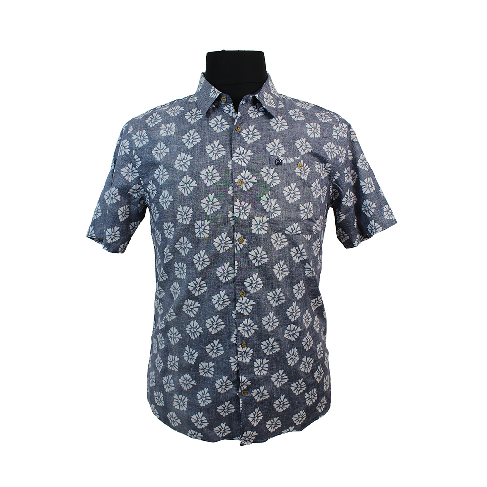 Swanndri Cotton Linen Mix Flowerhead Pattern Standard Collar Shirt ...