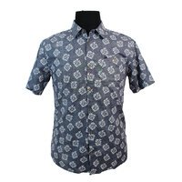 Swanndri Cotton Linen Mix Flowerhead Pattern Standard Collar Shirt