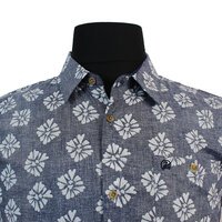 Swanndri Cotton Linen Mix Flowerhead Pattern Standard Collar Shirt