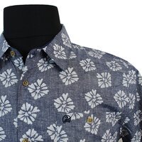 Swanndri Cotton Linen Mix Flowerhead Pattern Standard Collar Shirt