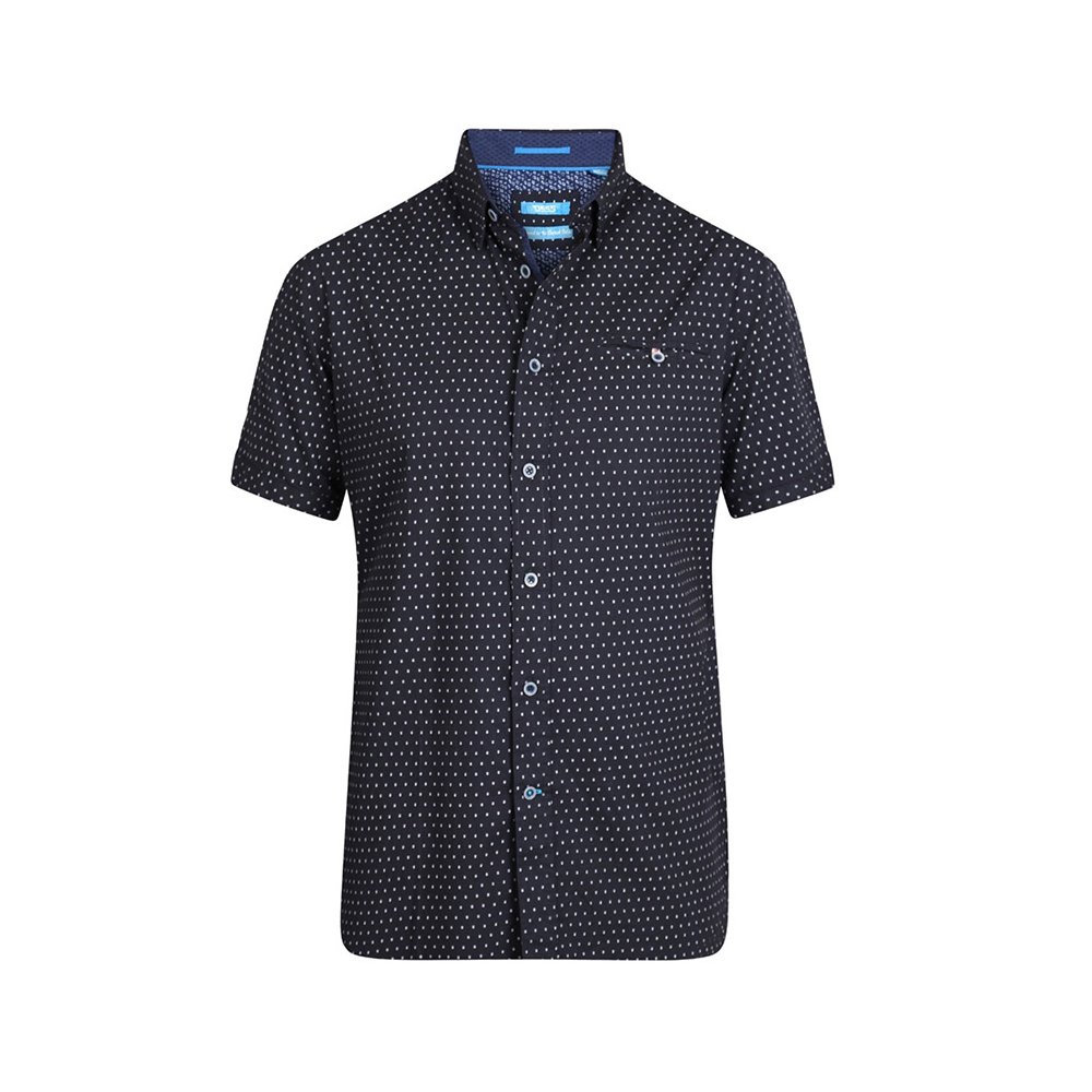 D555 Small Dot Dark Navy Cotton Short Sleeve Shirt