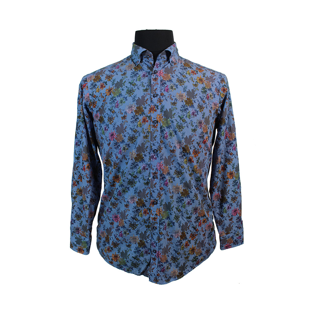 Casa Moda Large Leaf Pattern Cotton LS Shirt