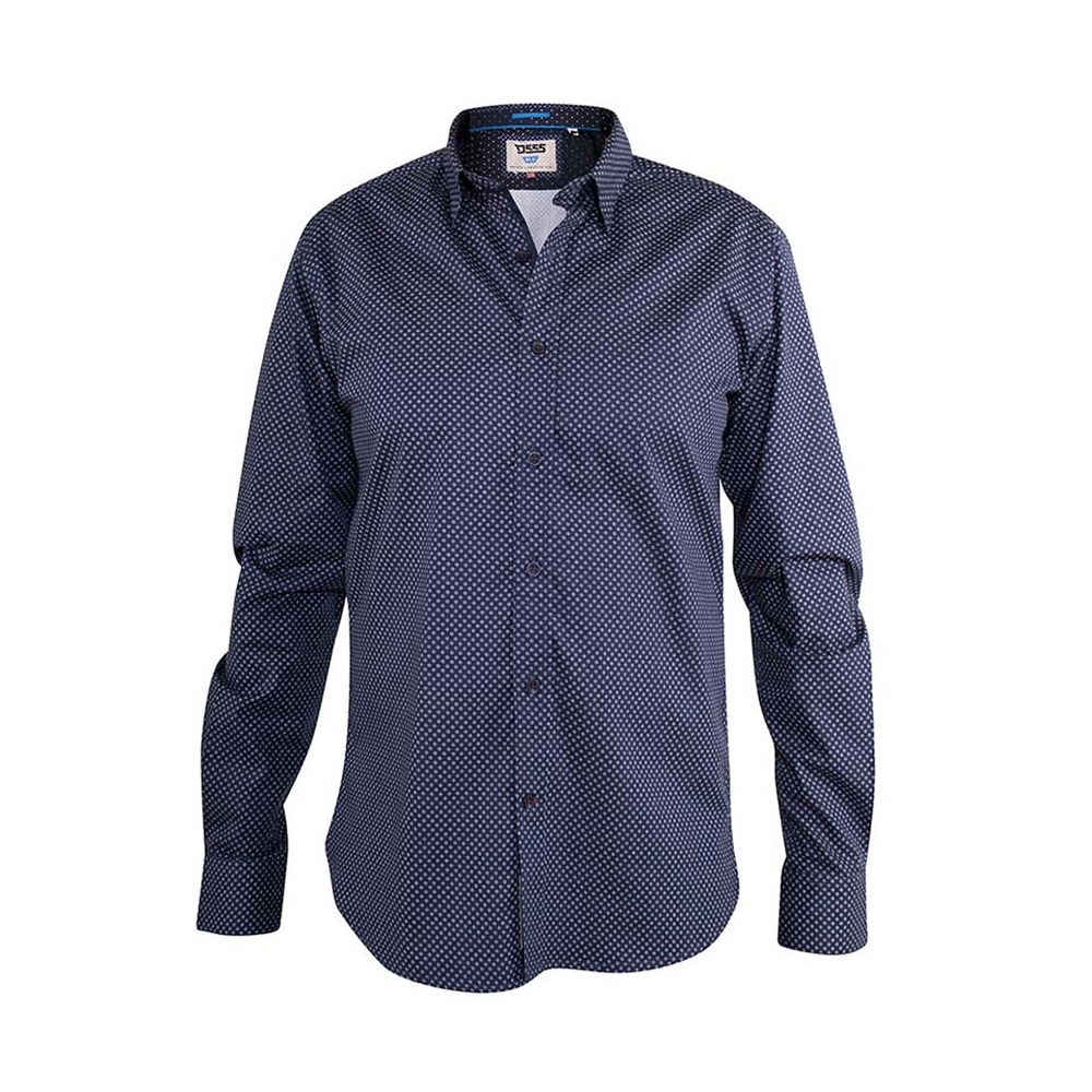 D555 Barker Dot Pattern Navy Cotton LS Shirt