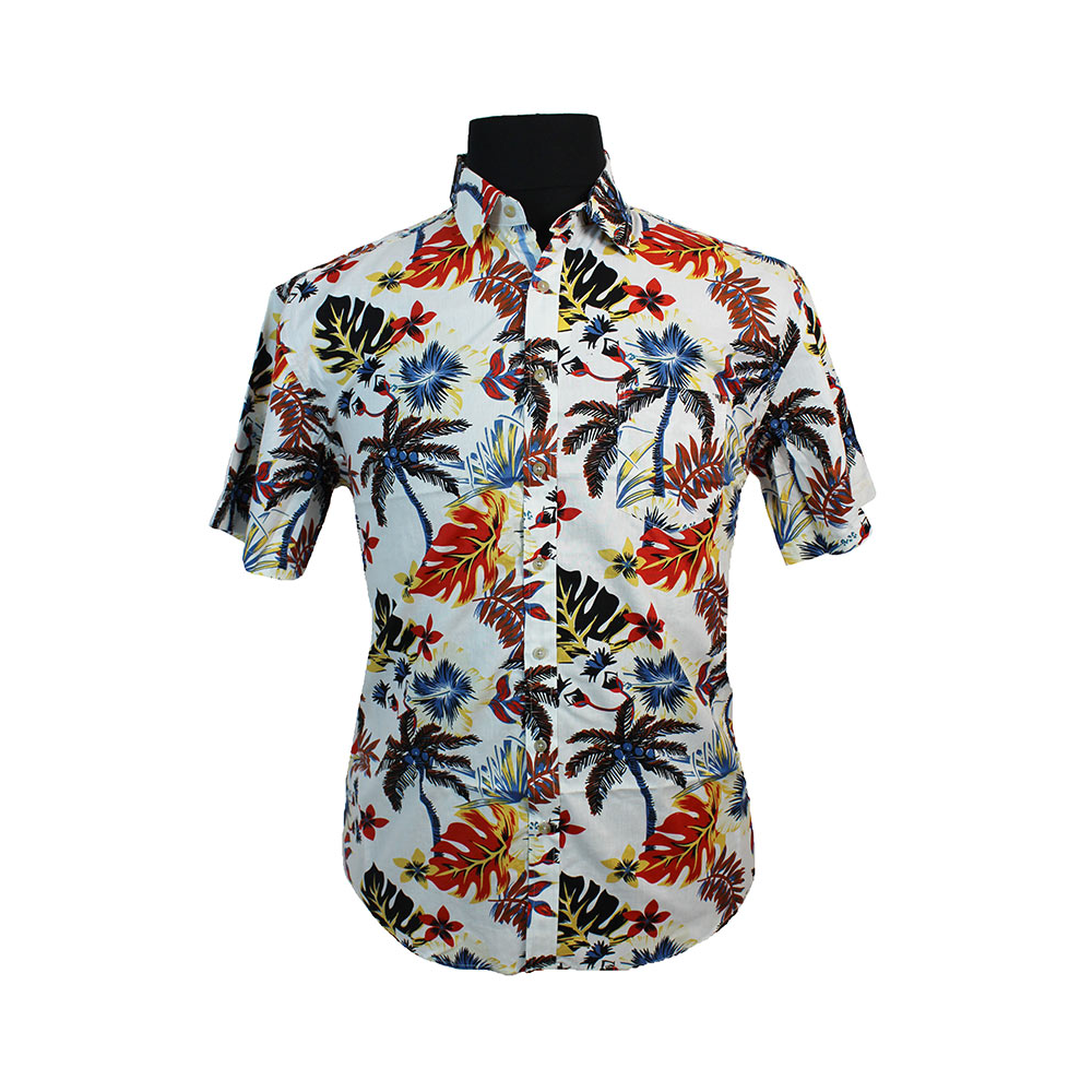 MRMR Pure cotton palm tree leaf short sleeve fashion shirt