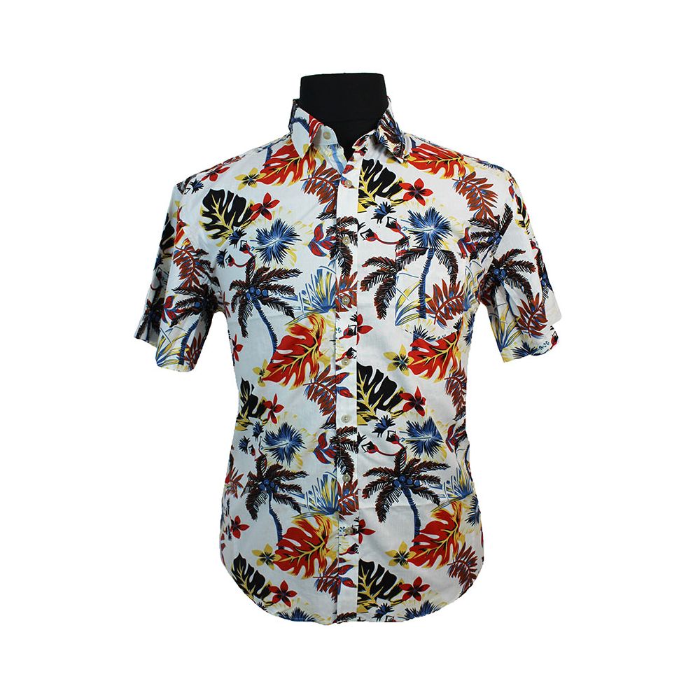 MRMR Pure cotton palm tree leaf short sleeve fashion shirt