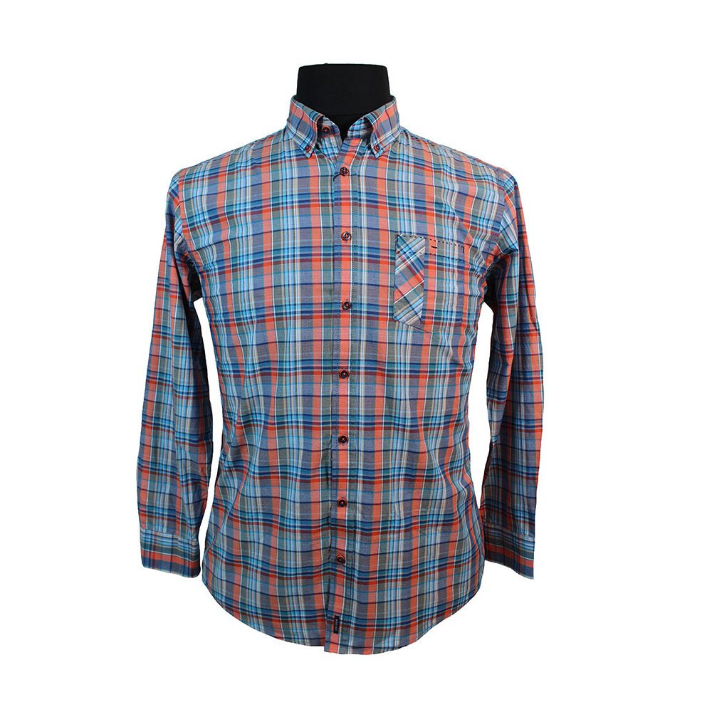 Casa Moda Orange Check Pattern LS Shirt