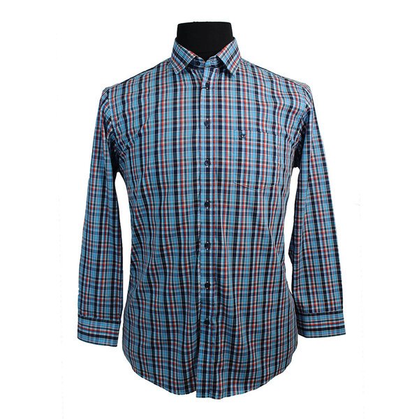 Casa Moda Turquoise Check Pattern LS Shirt-shop-by-brands-Beggs Big Mens Clothing - Big Men's fashionable clothing and shoes