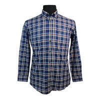 Casa Moda Navy Orange Check Button Down LS Shirt