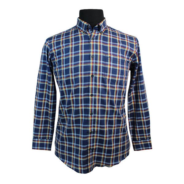 Casa Moda Navy Orange Check Button Down LS Shirt-shop-by-brands-Beggs Big Mens Clothing - Big Men's fashionable clothing and shoes