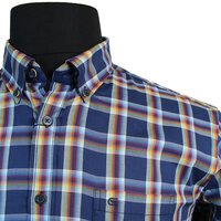 Casa Moda Navy Orange Check Button Down LS Shirt