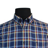 Casa Moda Navy Orange Check Button Down LS Shirt