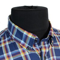 Casa Moda Navy Orange Check Button Down LS Shirt