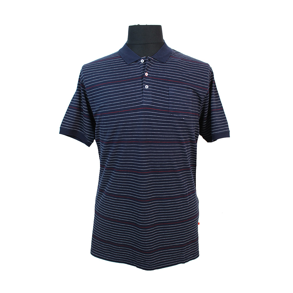 D555 Small Stripe Cotton Polo Navy