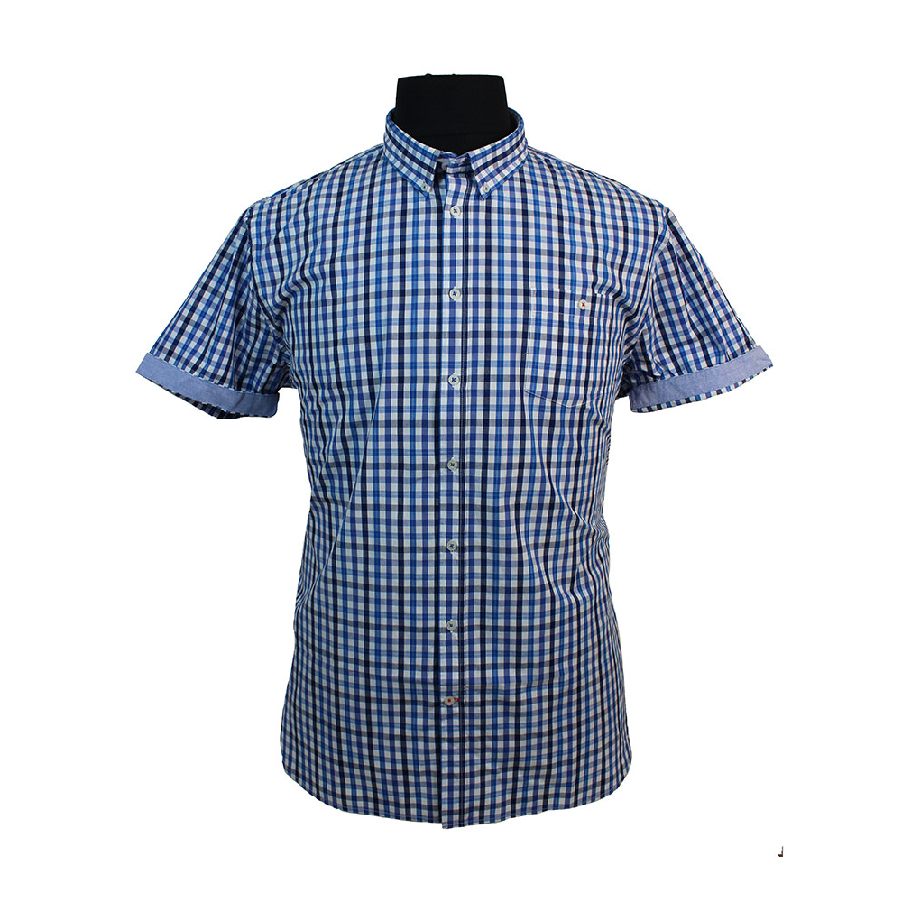 D555 Rowling Blue Check Button down Collar SS Shirt