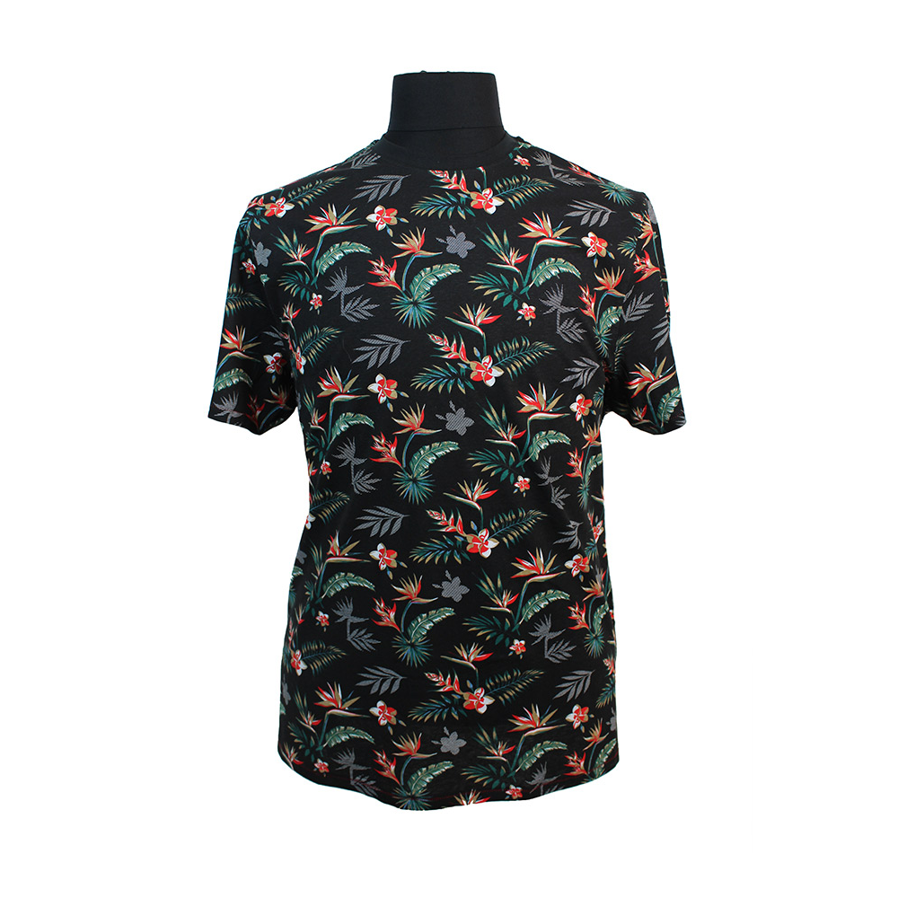 D555 Keating Tropical Pattern Tee Black