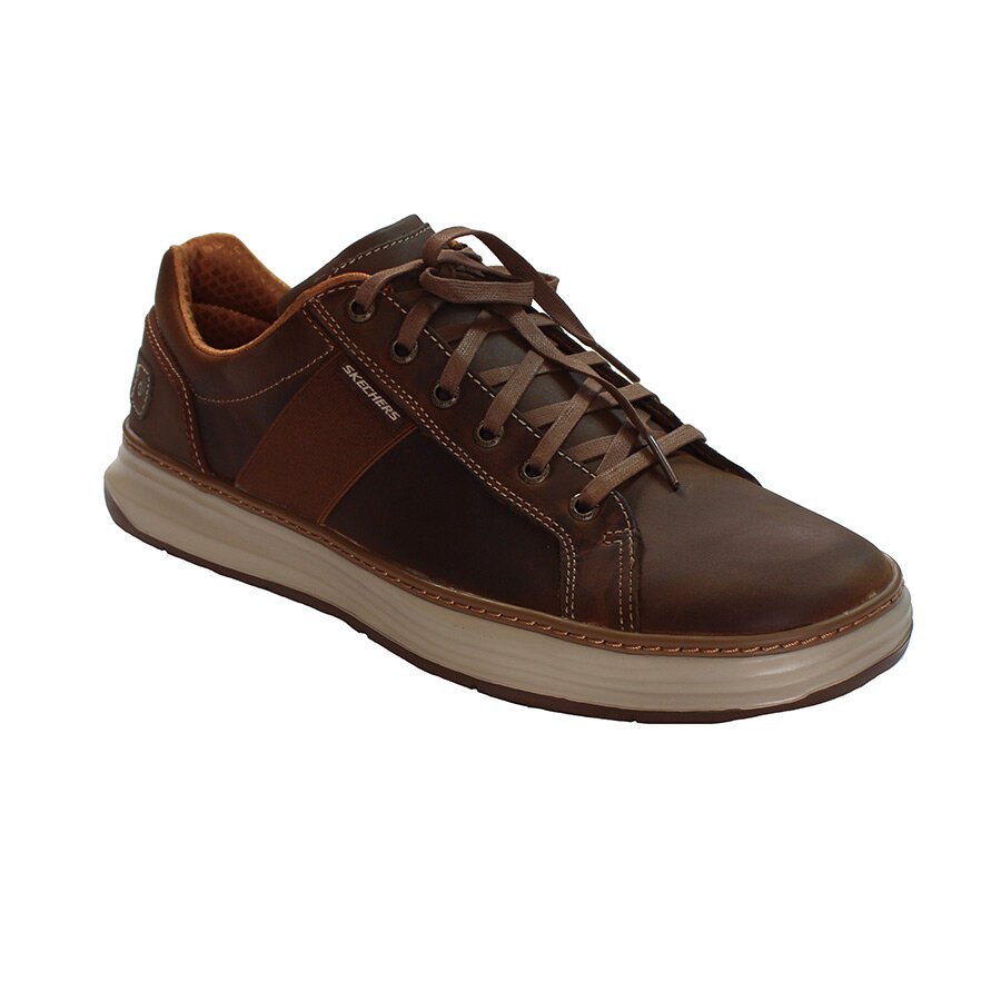 skechers mens brown leather lace up casual shoes
