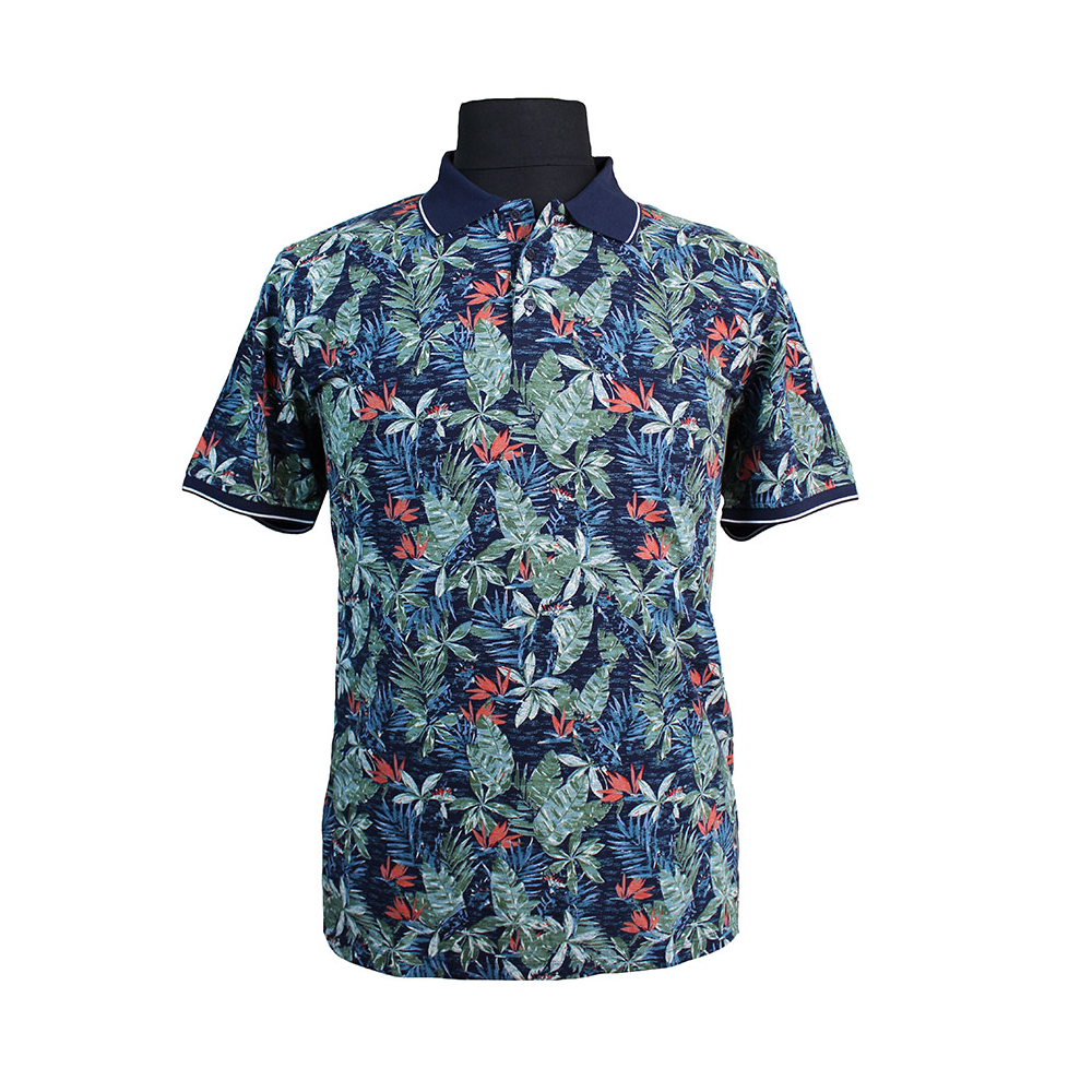 Casa Moda Pure Cotton Bold Leaf Pattern Fashion Polo