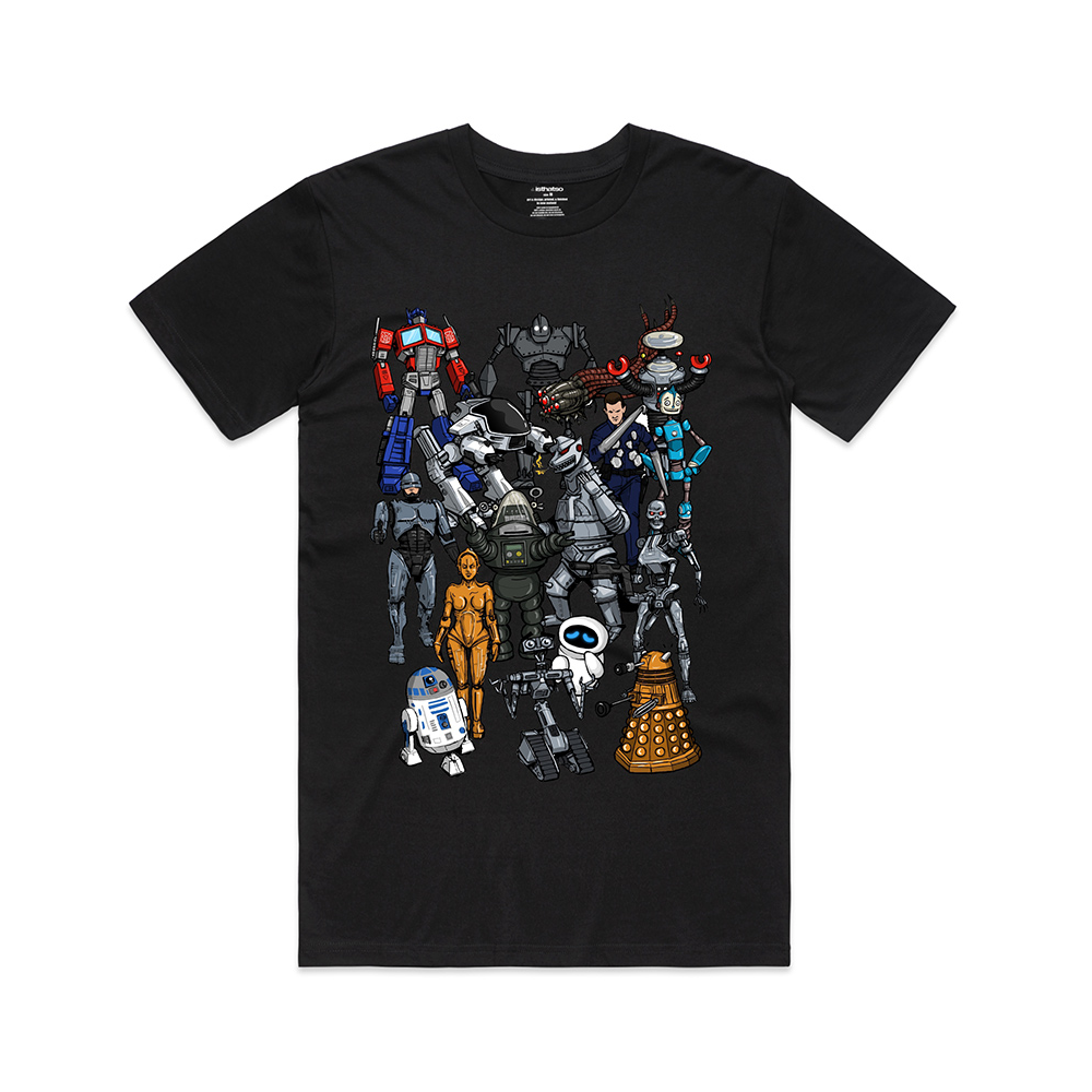 Retro Pure Cotton Robots Print Fashion Tee