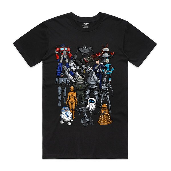 Retro Pure Cotton Robots Print Fashion Tee-shop-by-brands-Beggs Big Mens Clothing - Big Men's fashionable clothing and shoes