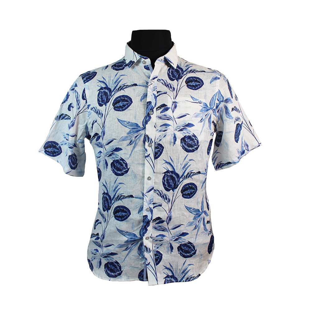 Berlin Pure Linen Leaf Pattern Fashion Shirt