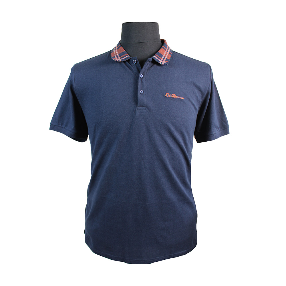 Ben Sherman Pique Cotton Polo with Tartan Pattern Collar