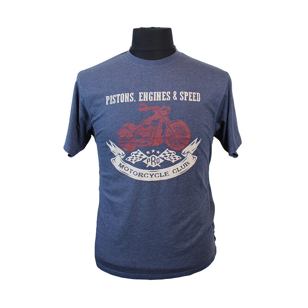 Kam Cotton Mix Pistons Motorcycle Club Denim Blue Fashion Tee