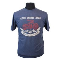 Kam Cotton Mix Pistons Motorcycle Club Denim Blue Fashion Tee