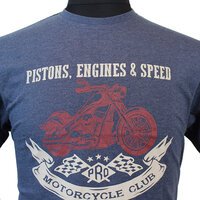 Kam Cotton Mix Pistons Motorcycle Club Denim Blue Fashion Tee