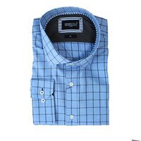 Brooksfield Over Check Chambray Blue Business Shirt