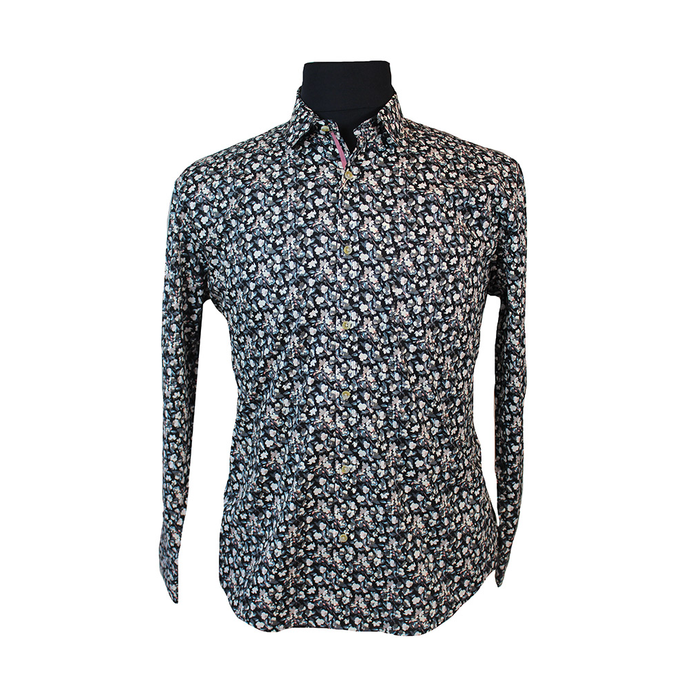 MRMR Black Floral Pattern Cotton LS Shirt