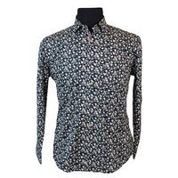 MRMR Black Floral Pattern Cotton LS Shirt