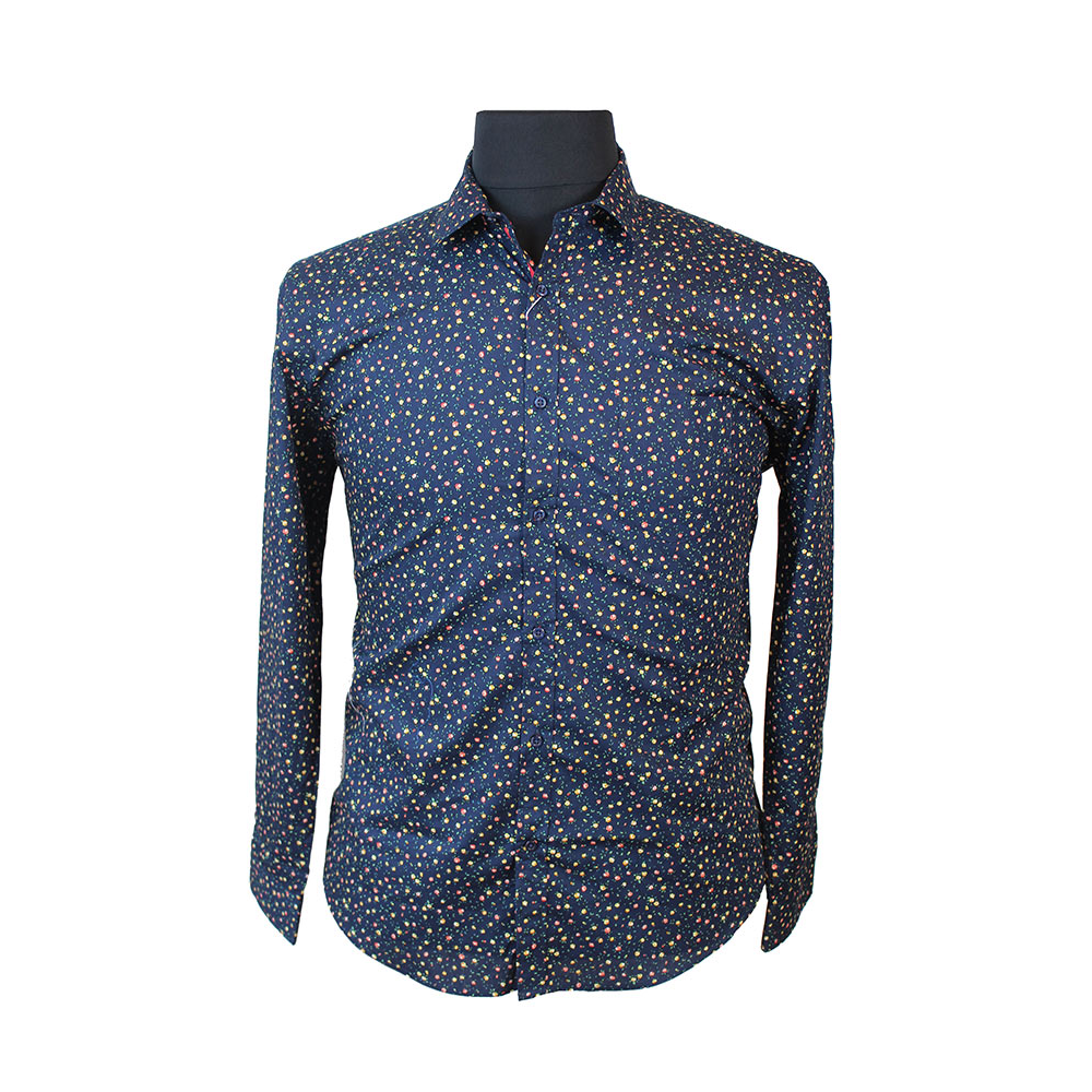 MRMR Navy Floral Print Cotton LS Shirt