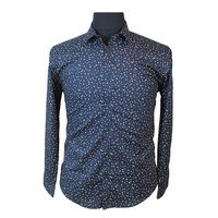 MRMR Navy Floral Print Cotton LS Shirt