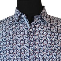 MRMR Blue Leaf Floral Print Cotton LS Shirt