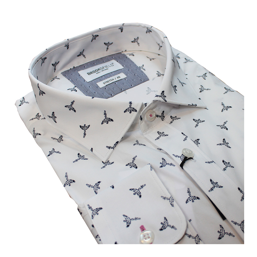 Brooksfield Stretch Cotton Bird Pattern White