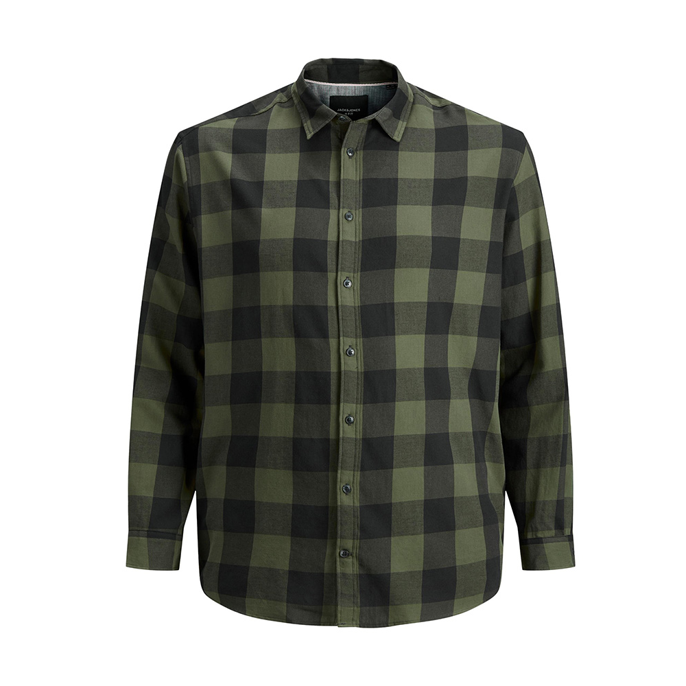 Jack and Jones Cotton Gingham Twill LS Shirt Olive