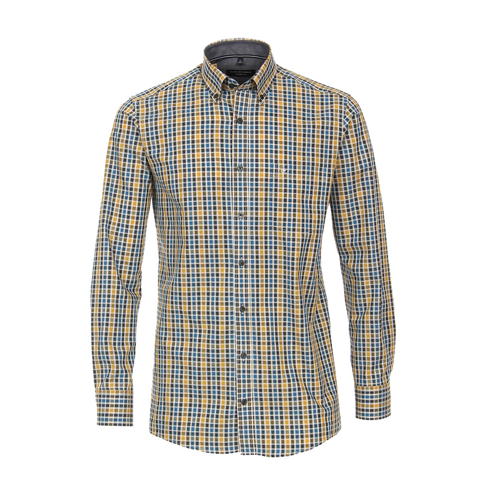 Casa Moda Cotton Neat Yellow Blue Check LS Shirt