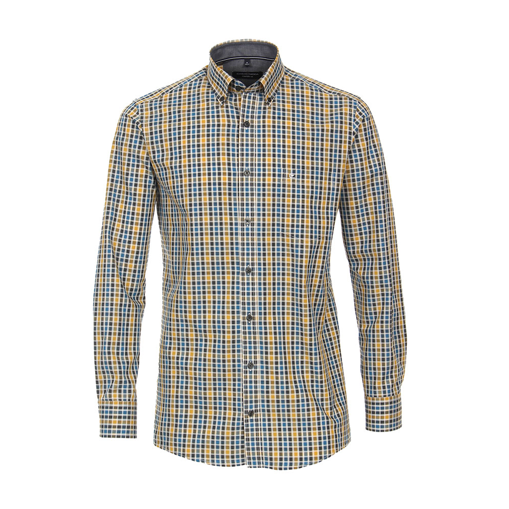 Casa Moda Cotton Neat Yellow Blue Check LS Shirt