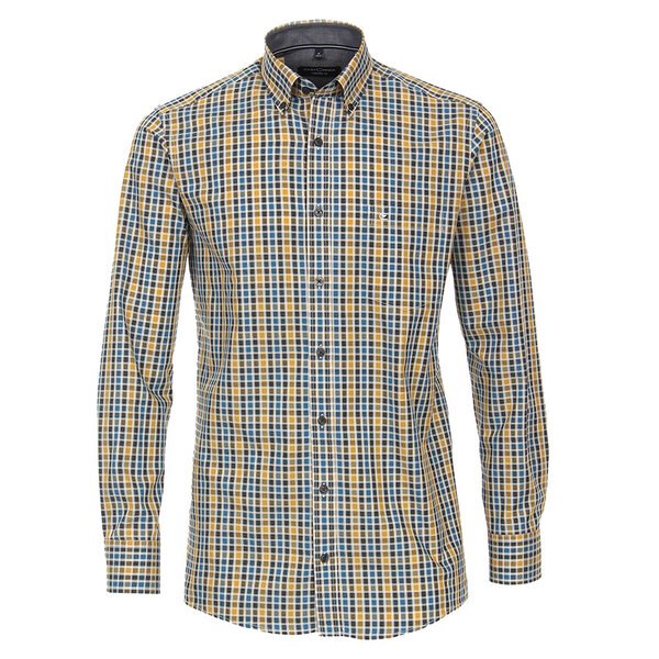 Casa Moda Cotton Neat Yellow Blue Check LS Shirt-shop-by-brands-Beggs Big Mens Clothing - Big Men's fashionable clothing and shoes