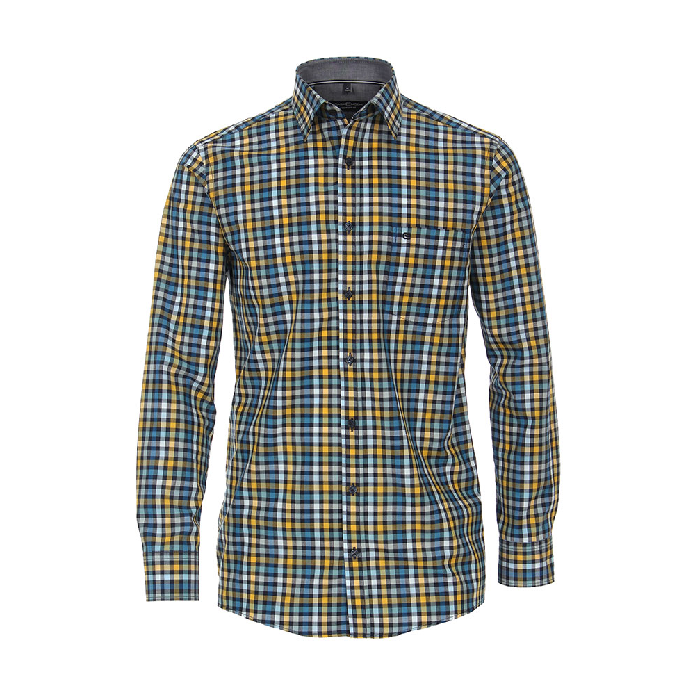 Casa Moda Yellow Blue Small Neat Pattern LS Shirt