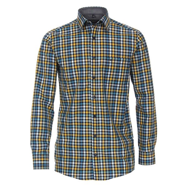 Casa Moda Yellow Blue Small Neat Pattern LS Shirt-shop-by-brands-Beggs Big Mens Clothing - Big Men's fashionable clothing and shoes