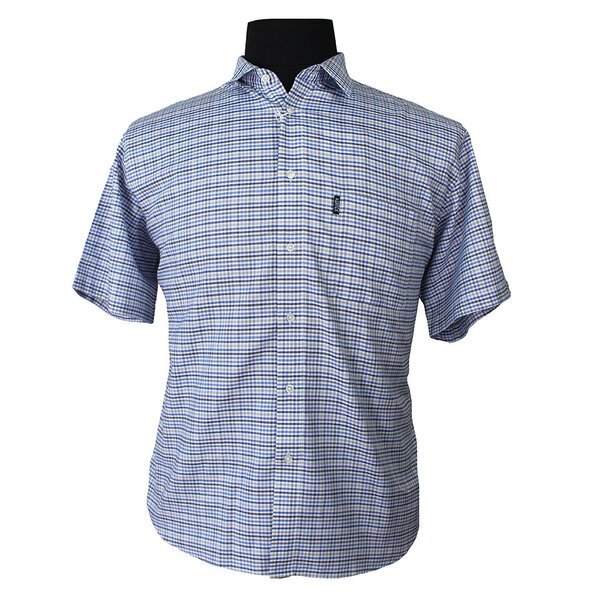 Aertex Blue Small Check Short Sleeve Shirt-shop-by-brands-Beggs Big Mens Clothing - Big Men's fashionable clothing and shoes