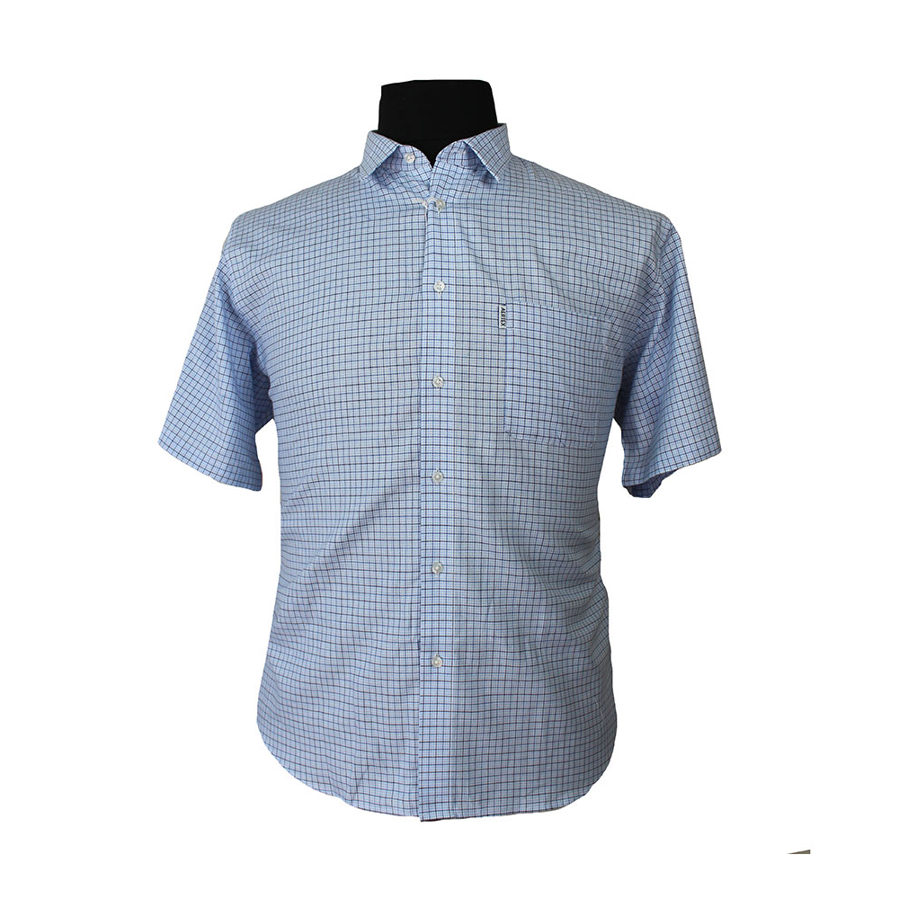 Aertex Light Blue Small Check Short Sleeve Shirt