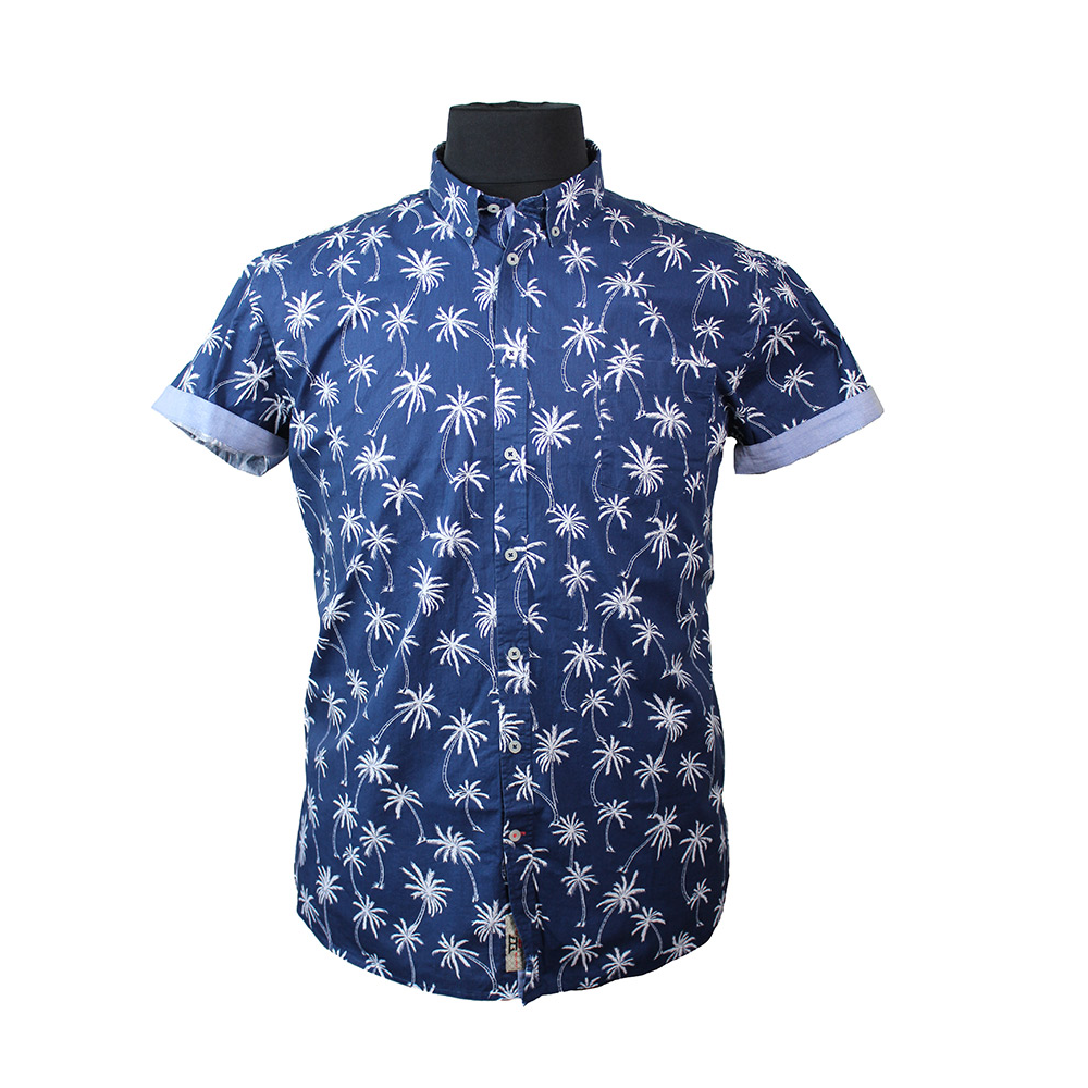 D555 Pure Cotton Burley Palm Tree Navy SS Shirt