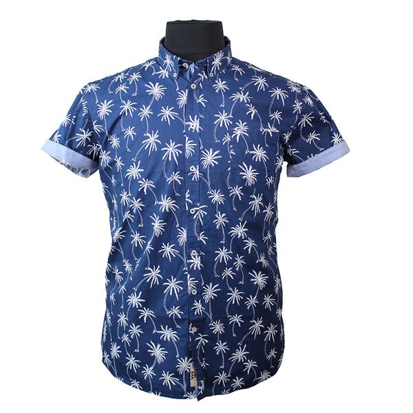 D555 Pure Cotton Burley Palm Tree Navy SS Shirt-shop-by-brands-Beggs Big Mens Clothing - Big Men's fashionable clothing and shoes