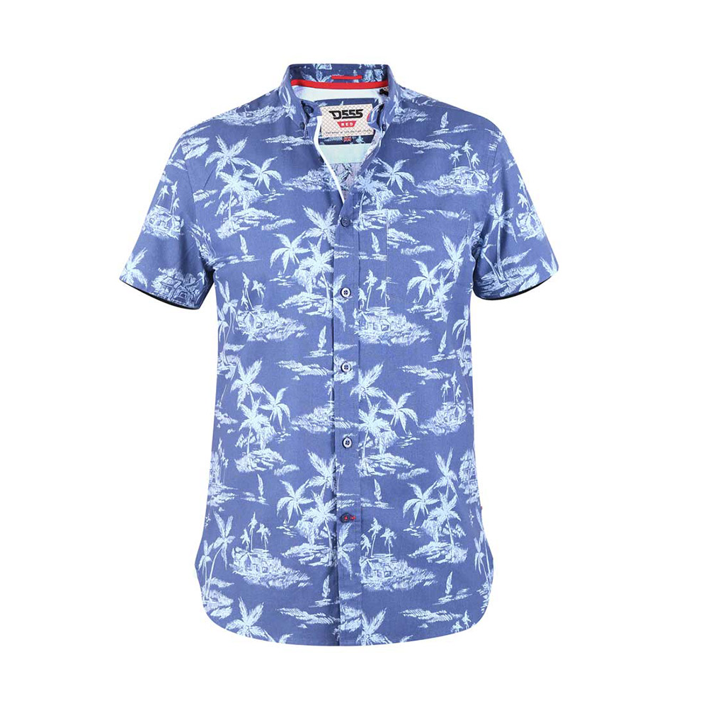 D555 Pure Cotton Whitsbury Palm Tree Navy SS Shirt