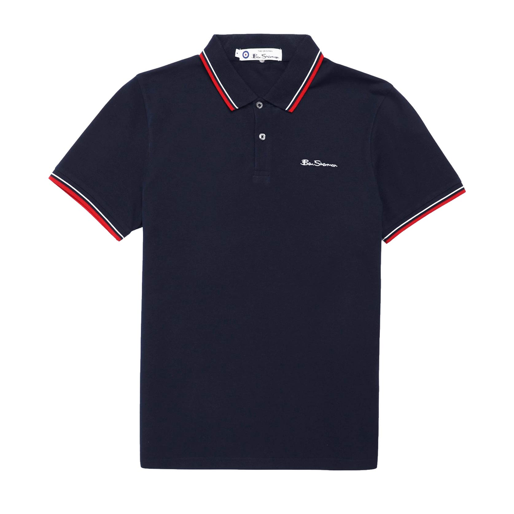 Ben Sherman Cotton Signature Logo Collar Trim Polo Navy