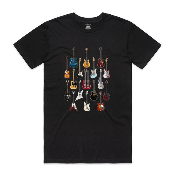 Retro Pure Cotton Famous Guitars Print Fashion Tee-shop-by-brands-Beggs Big Mens Clothing - Big Men's fashionable clothing and shoes